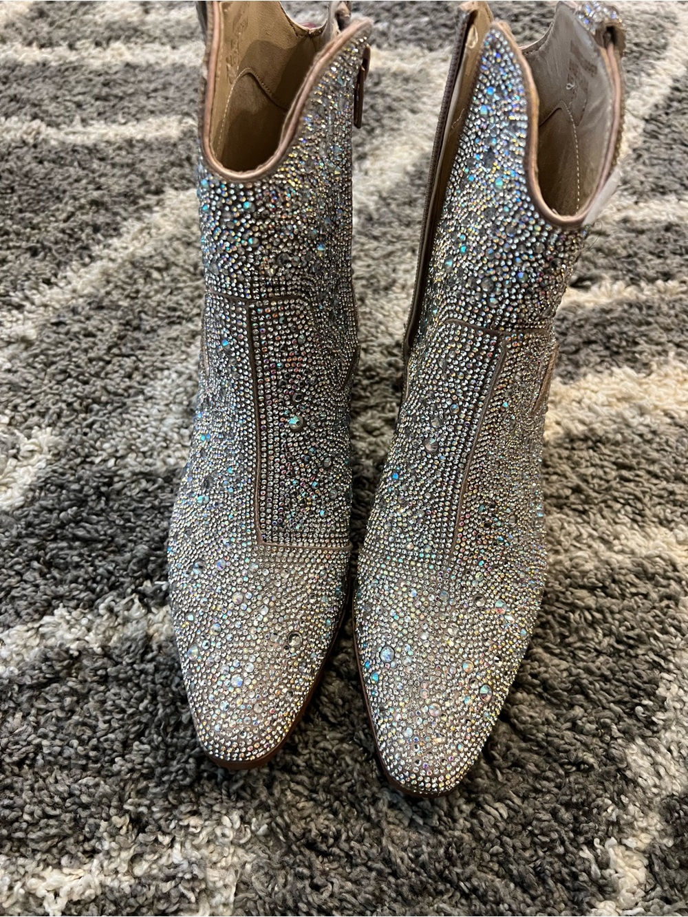MI.IM ANGEL silver rhinestone embellished ankle western heeled cowboy boots 6.5